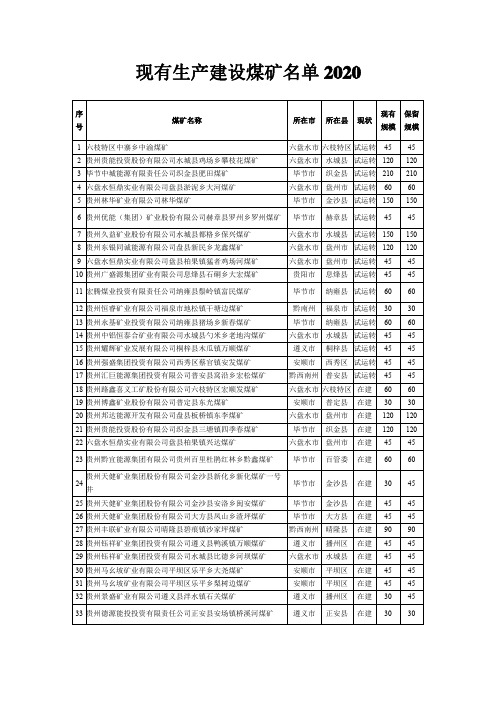 2020 现有建设煤矿名单