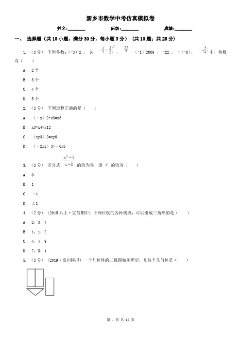 新乡市数学中考仿真模拟卷