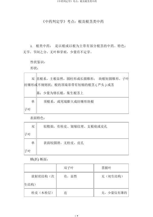 《中药鉴定学》考点：根及根茎类中药