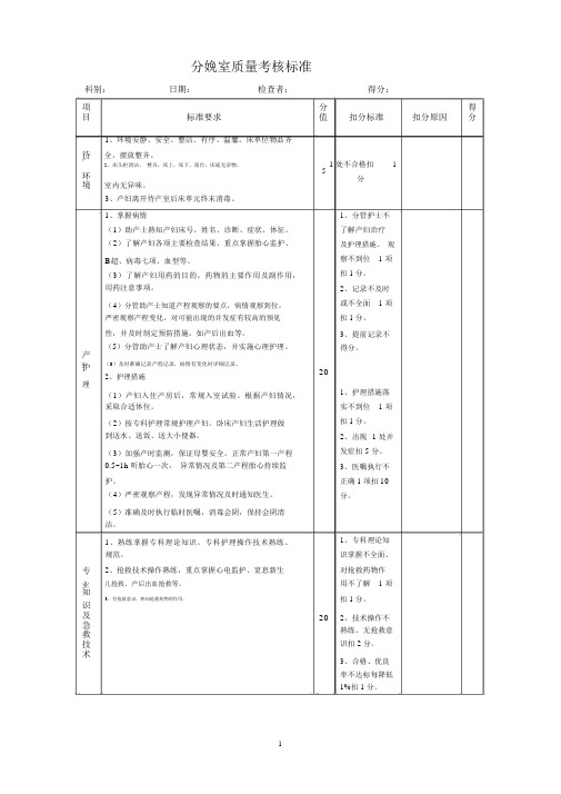 分娩室质量考核标准