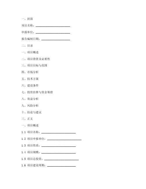 项目可研申请报告模板