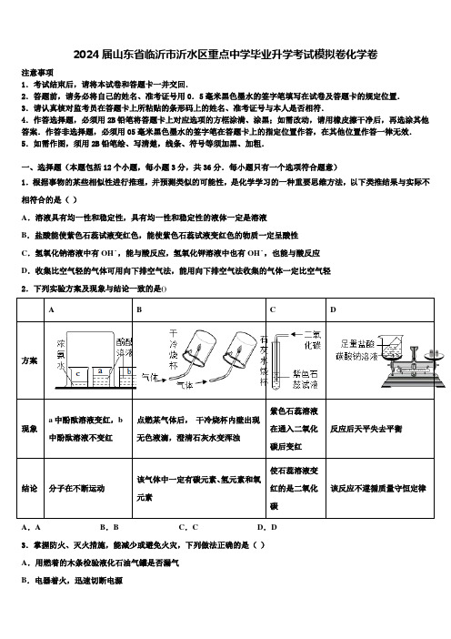 2024届山东省临沂市沂水区重点中学毕业升学考试模拟卷化学卷含解析