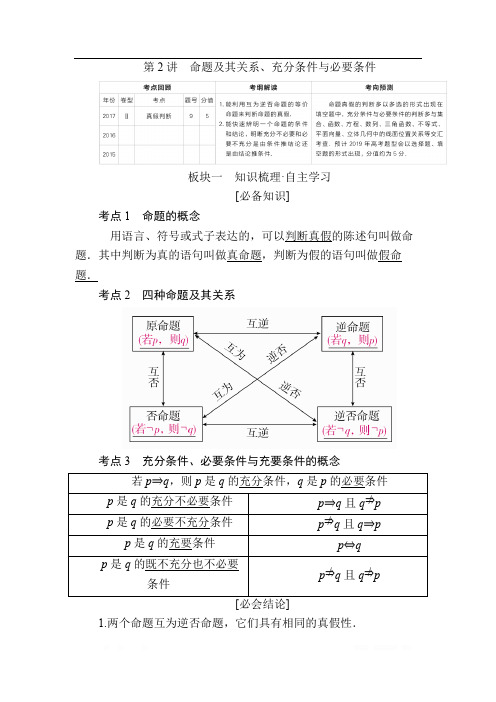 2019版高考数学(文)培优增分一轮全国经典版培优讲义：第1章 集合与常用逻辑用语 第2讲命题及其关系 