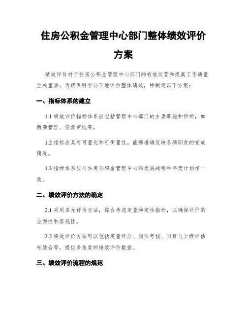 住房公积金管理中心部门整体绩效评价方案