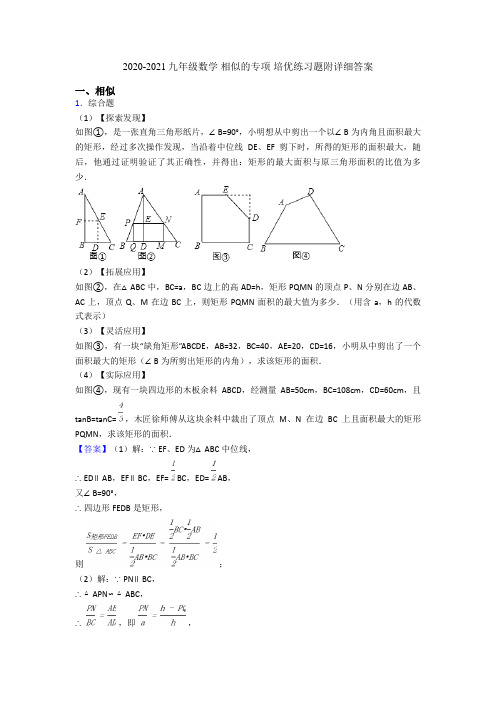 2020-2021九年级数学 相似的专项 培优练习题附详细答案