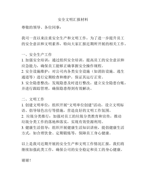 安全文明汇报材料