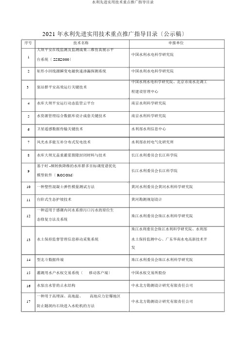 水利先进实用技术重点推广指导目录