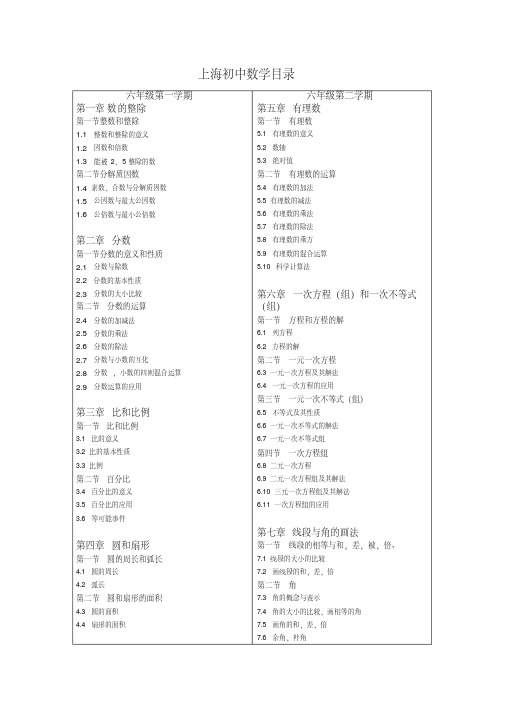 上海初中数学目录(沪教版)