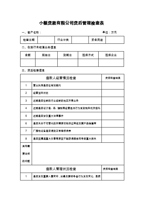 小额贷款公司贷后管理检查表