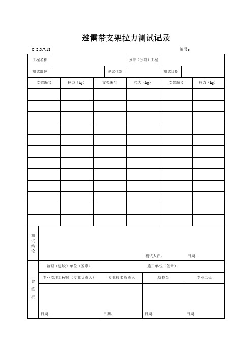 避雷带支架拉力及避雷接地电阻测试记录