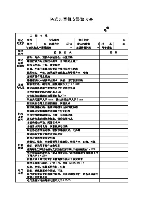 塔式起重机安装验收表