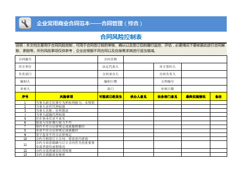 合同风险控制表