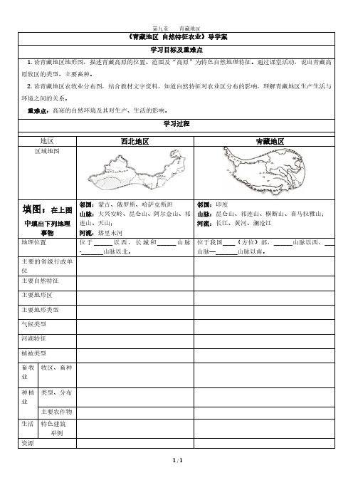 八年级下册地理《青藏地区》导学案