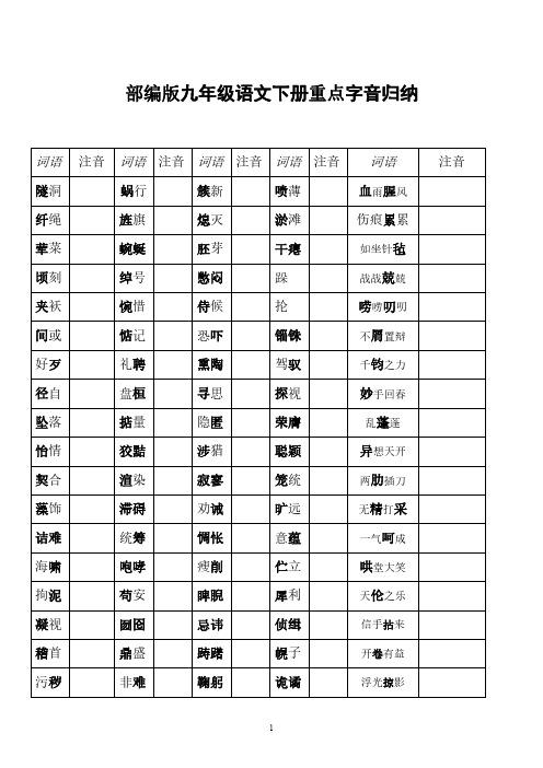 部编版九年级语文下册重点字音归纳