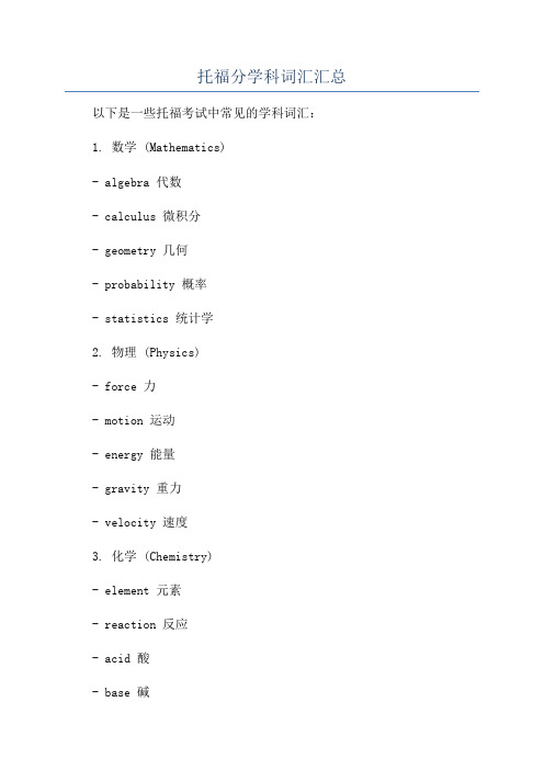 托福分学科词汇汇总