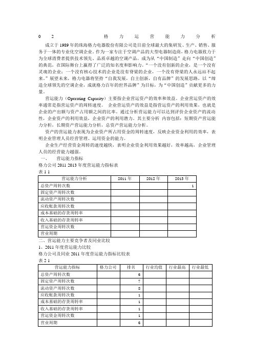 电大形考格力电器运营能力分析