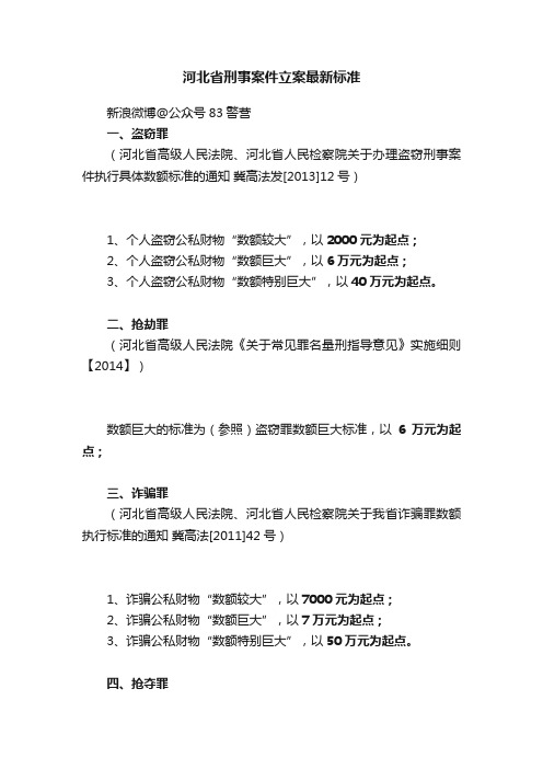 河北省刑事案件立案最新标准