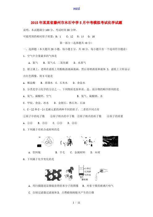 中考化学5月模拟考试试题-人教版初中九年级全册化学试题