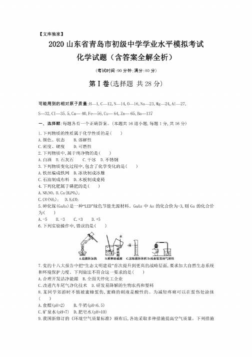 山东青岛2020中考化学综合模拟测试卷（含答案）