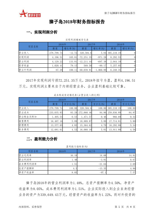 獐子岛2018年财务指标报告-智泽华