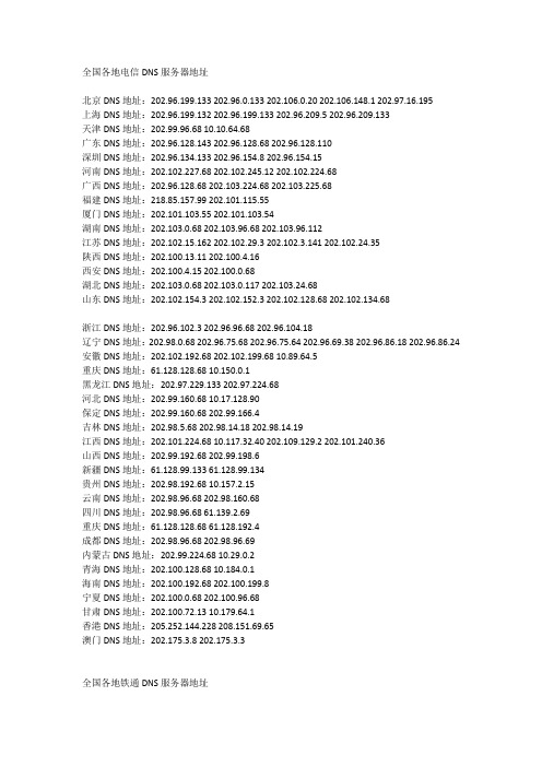 全国各地电信DNS服务器地址
