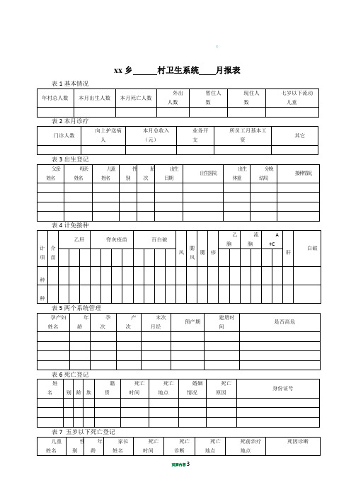 xx乡      村卫生系统    月报表1