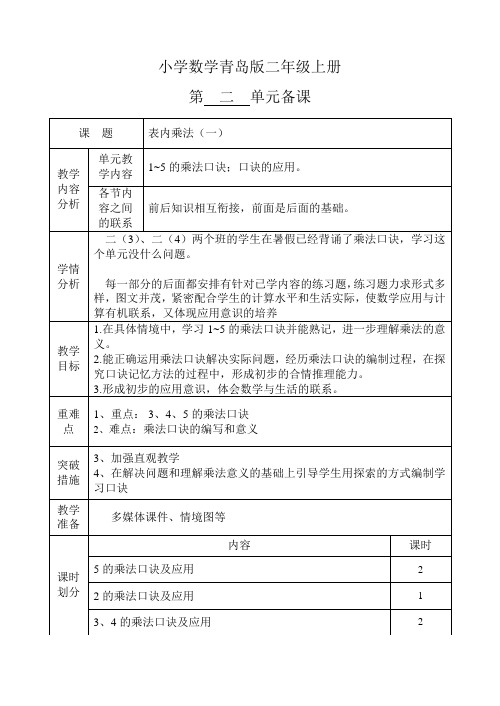 小学数学青岛版二年级上册第二单元备课