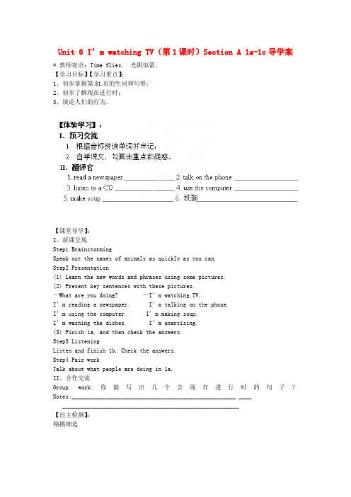 湖南省郴州市嘉禾县坦坪中学七年级英语下册 Unit 6 I’m watching TV(第1课时