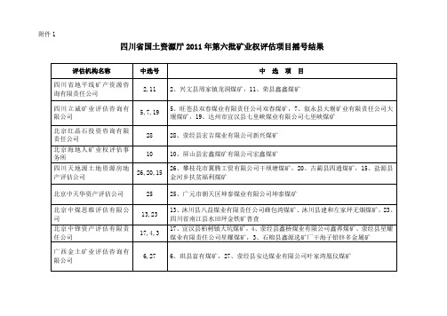 四川省国土资源厅2011年第六批矿业权评估项目摇号结果