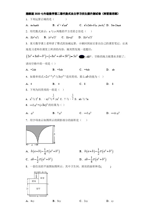 湘教版2020七年级数学第二章代数式自主学习优生提升测试卷(附答案详解)