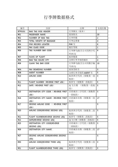 行李牌数据格式