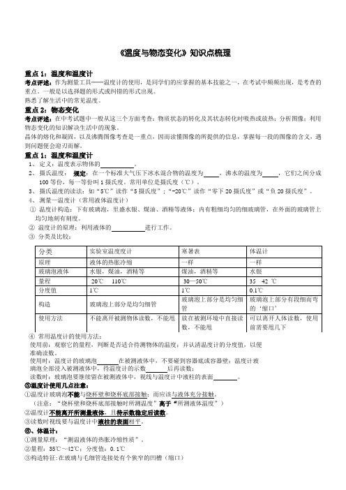 《温度与物态变化》知识点考点及习题