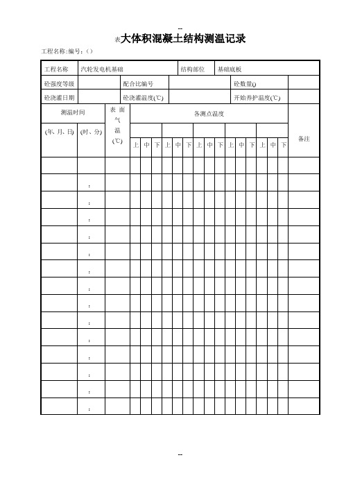 大体积混凝土测温记录标准表格(测温示意图表格)