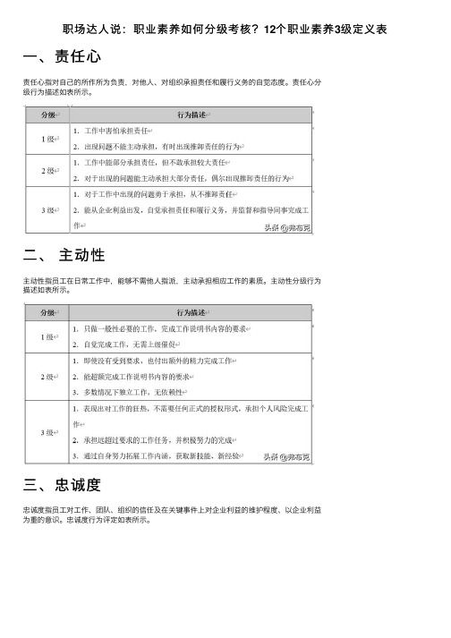 职场达人说：职业素养如何分级考核？12个职业素养3级定义表