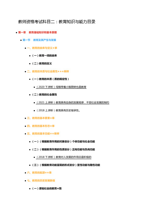 教师资格考试科目二：教育知识与能力目录