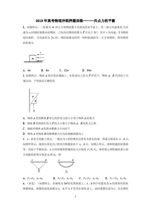 2019年高考物理冲刺押题训练---共点力的平衡