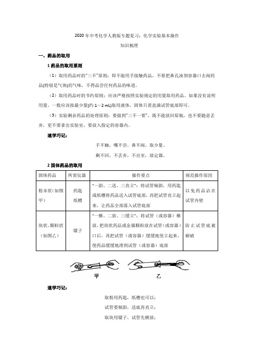 2020年中考化学人教版专题复习：化学实验基本操作