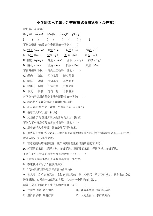 小学语文六年级小升初提高试卷测试卷(含答案)[001]