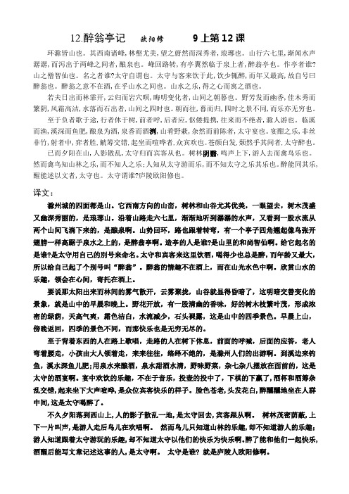 2023年中考语文一轮专题复习：课内文言文阅读练习《醉翁亭记》