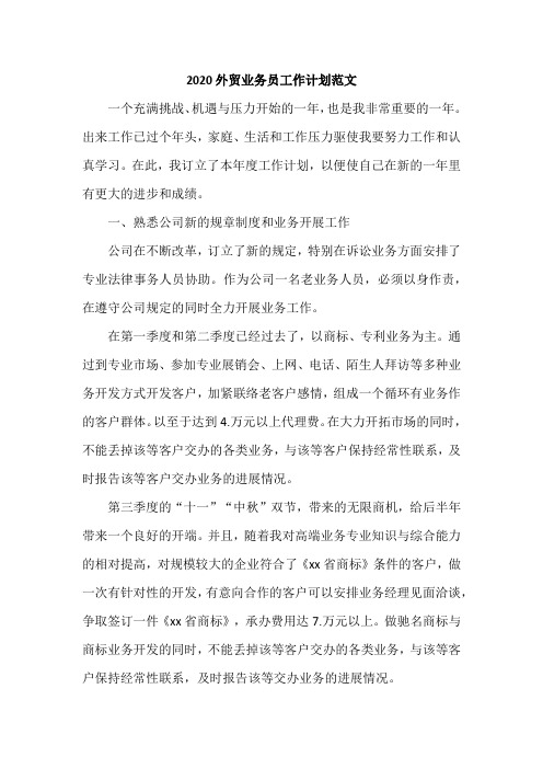 2020外贸业务员工作计划范文