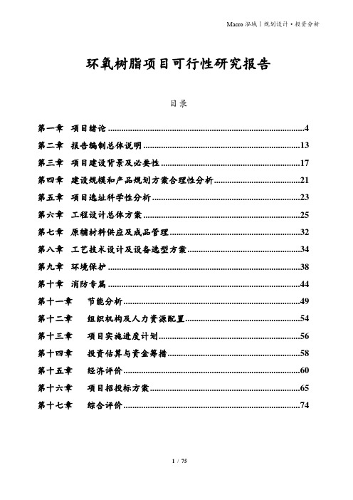 环氧树脂项目可行性研究报告