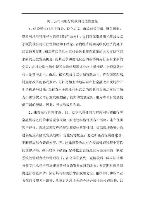 关于公司向银行贷款的合理性意见