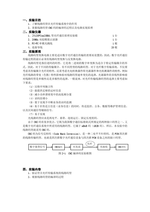 数字光纤通信系统线路编译码实验