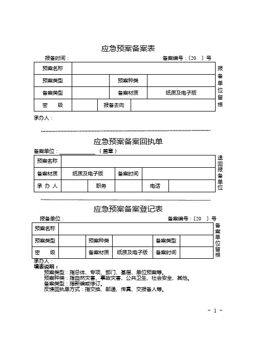 应急预案备案表