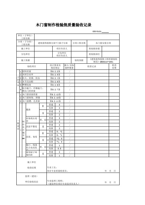 木门窗制作检验批质量验收记录