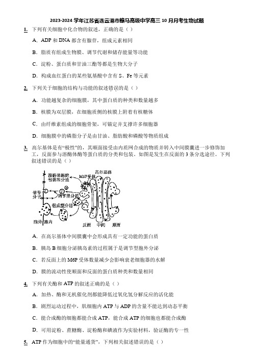 2023-2024学年江苏省连云港市赣马高级中学高三10月月考生物试题