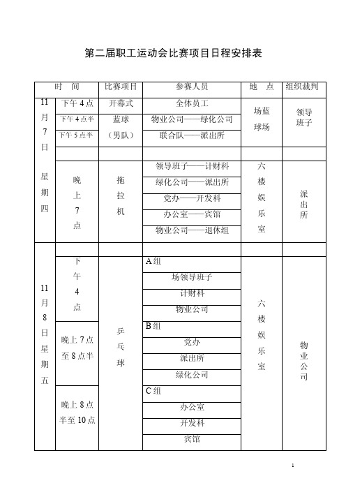 运动会项目安排表