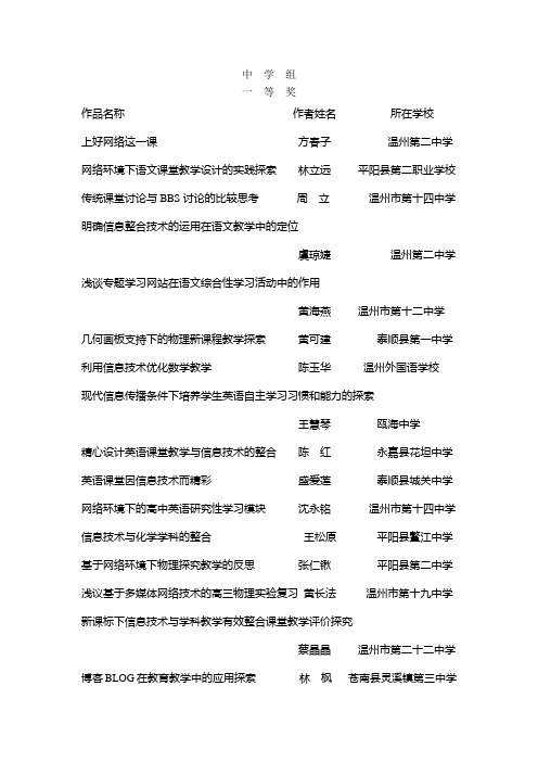 中学组一等奖