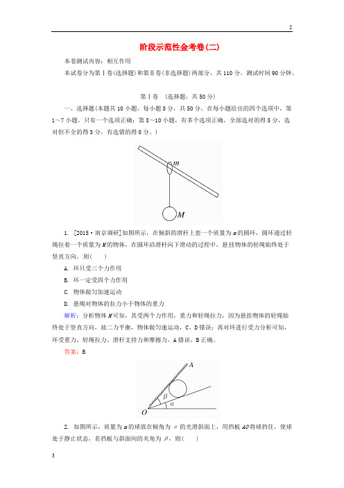 2018高考物理新一轮总复习 阶段示范性测试2 相互作用(含解析)