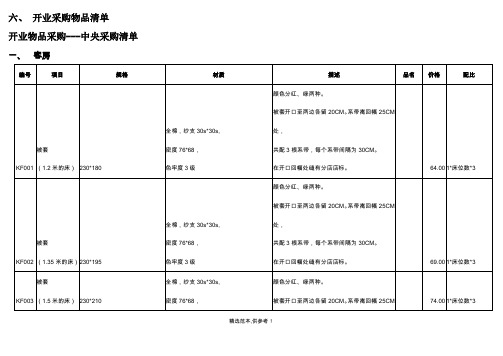 酒店开业采购清单